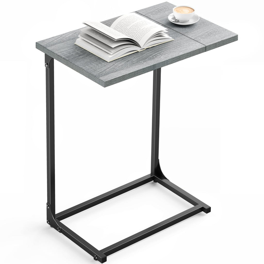 Pipishell C-Shaped Side Table, C-Table for Sofa, End Table with Metal Frame, Large Surface Couch Table for Living Room, Bedroom, and Home Office, Rustic Design, PIET11V