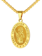 U7 St. Michael Necklace for Men Women Stainless Steel/18K Gold Plated Biblical Archangel Medal Round/Oval/Shield Patron Saint Christopher/Michael Pendant with 22" Box Chain