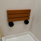 Aowoil 20" Folding Teak Shower Seat Wall Mounted - ADA Compliant Foldable Shower Bench, Natural Solid Teak, 300lb Capacity, Drainage Design - Bathroom Safety Stool for Elderly & Home Care