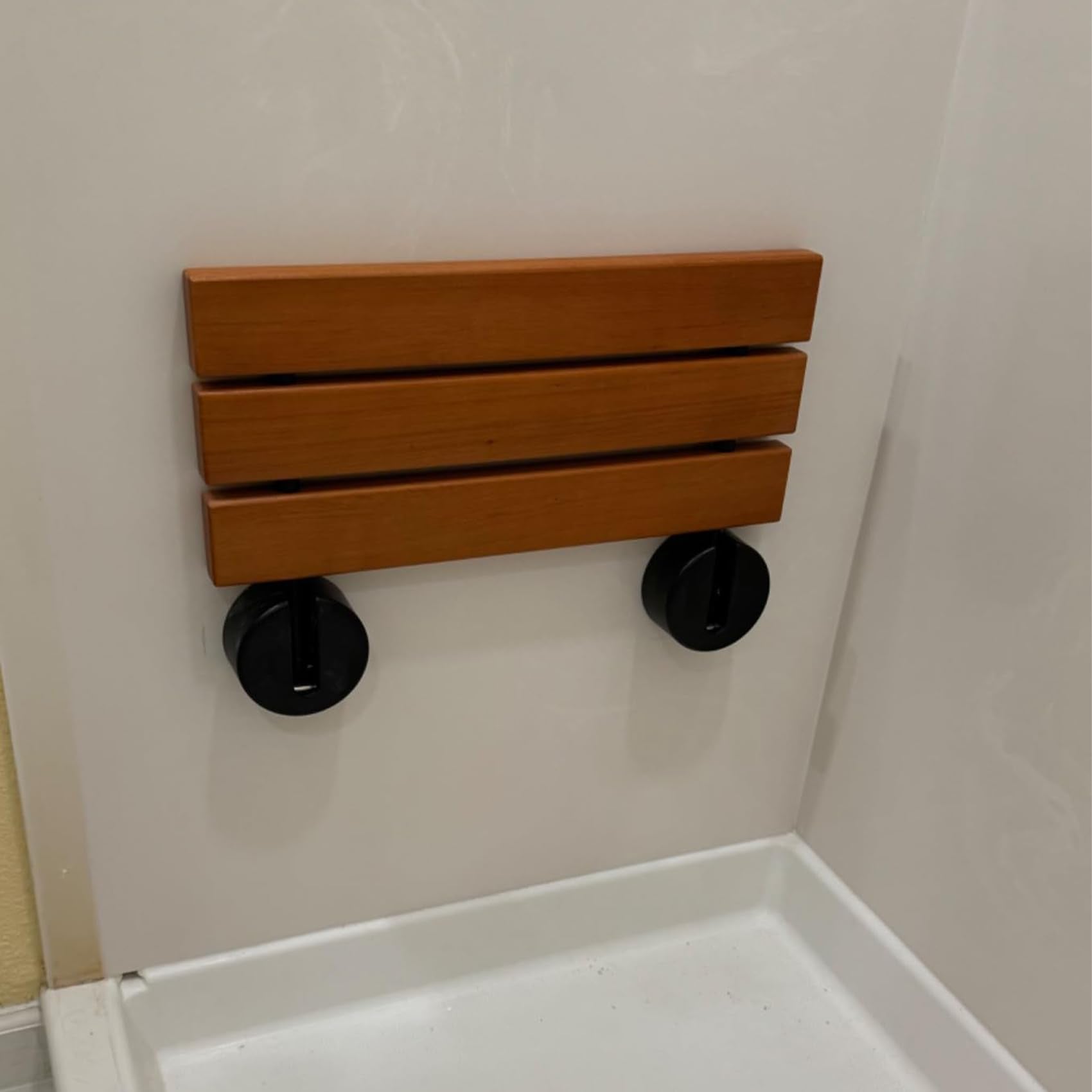 Aowoil 20" Folding Teak Shower Seat Wall Mounted - ADA Compliant Foldable Shower Bench, Natural Solid Teak, 300lb Capacity, Drainage Design - Bathroom Safety Stool for Elderly & Home Care