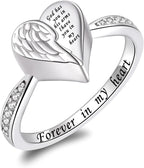 Angel Wing Heart Cremation Ring for Women - 925 Sterling Silver Holds Loved Ones Ashes Rings for Pet Human Ash