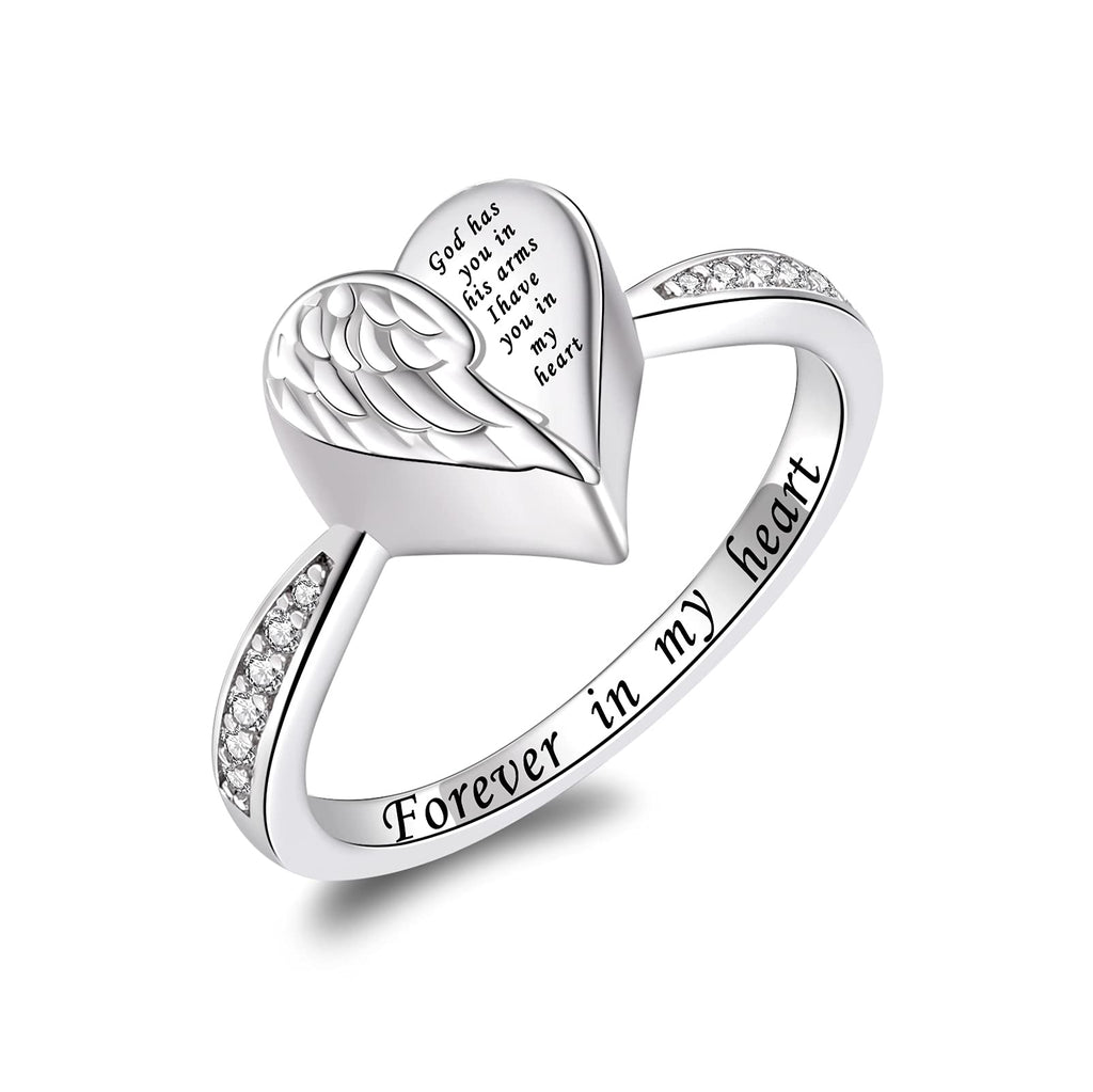 Angel Wing Heart Cremation Ring for Women - 925 Sterling Silver Holds Loved Ones Ashes Rings for Pet Human Ash