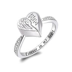 Angel Wing Heart Cremation Ring for Women - 925 Sterling Silver Holds Loved Ones Ashes Rings for Pet Human Ash