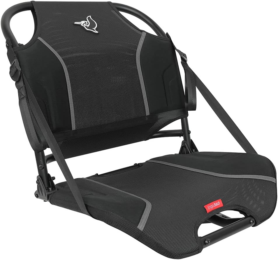 Pelican Ergo360 Swivel Boat Seat - Premium Fishing Seat - Adjustable Backrest - Bass Raider Compatible - Black