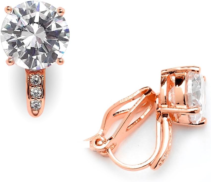 Mariell Clip-On Cubic Zirconia Crystal Stud Earring, 2 Carat, for Wedding, Bride, Prom, Birthday Gift