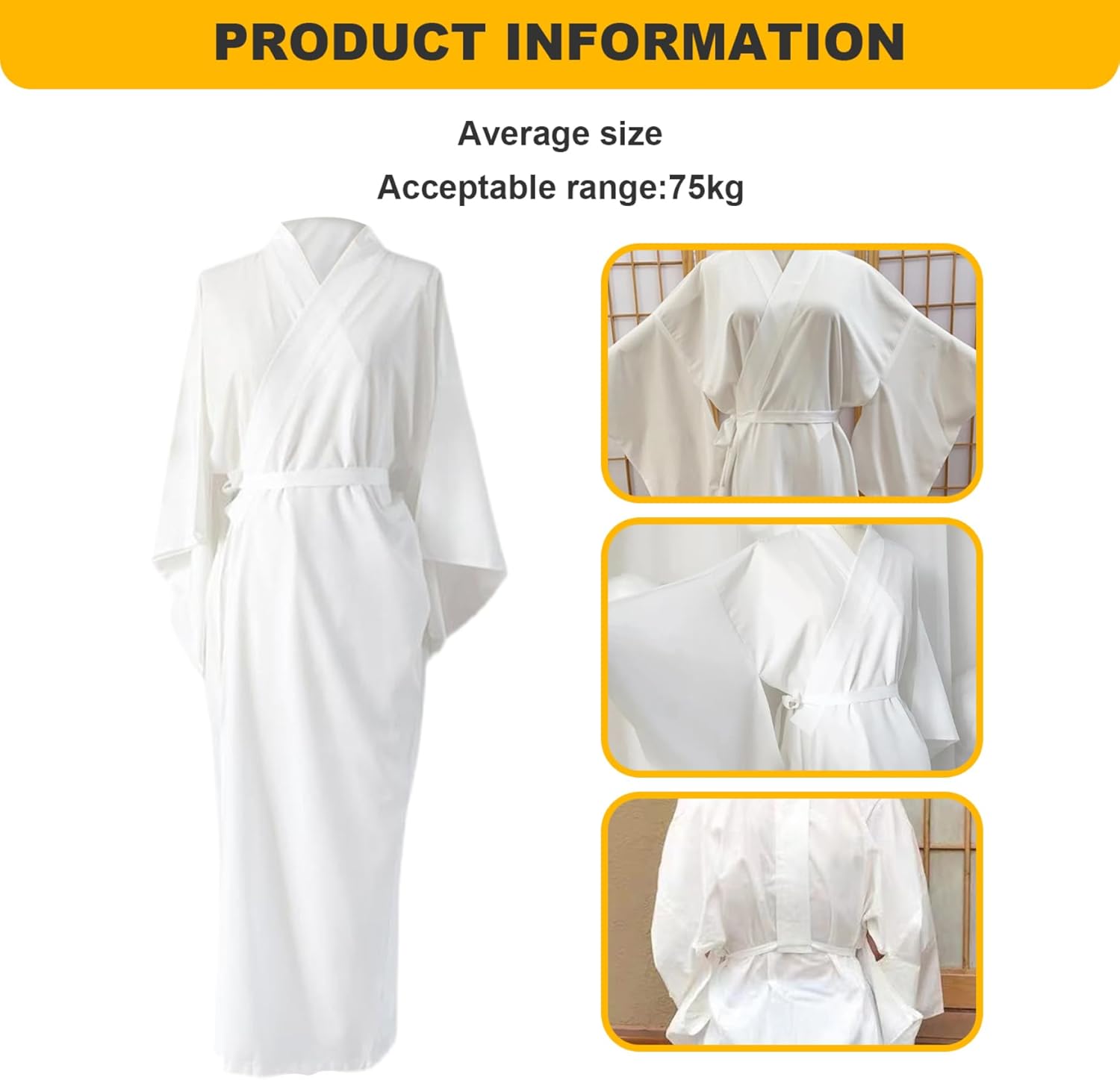 Japanese Kimonos for Women Solid White Traditional Japanese Kimono with Belt One Size Japanese Robe Length Sleeves Yukata Lining Pajamas for Vacation Spa Hospital Deliver and Gym Traditional for Wome