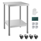 NSF 24x24 Inches Stainless Steel Table for Prep & Work with Caster, Metal Commercial Kitchen Table with Under Shelf and AdjustableTable Foot for Restaurant, Hotel, Home Kitchen, Coffee Station