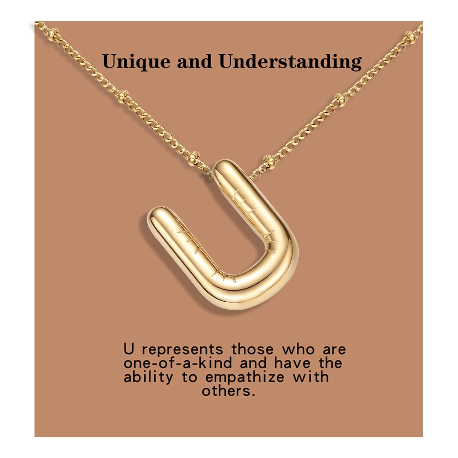BOLAGTIER Bubble Letter Halskette Goldbeschichteter Ballon Anfangsbuchstabe Massiver Bubble Alphabet Anhänger Halskette Trendiger Schmuck Geschenk für Frauen (U, Gold)