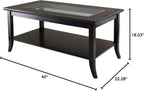 Winsome Genoa Rectangular Coffee Table with Glass Top And Shelf, Espresso