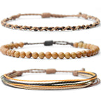 Handmade Natural Stone Beaded Healing Bracelet Gift for Men Adjustable Rope String Bracelet (Lava Rock, Adjustable)