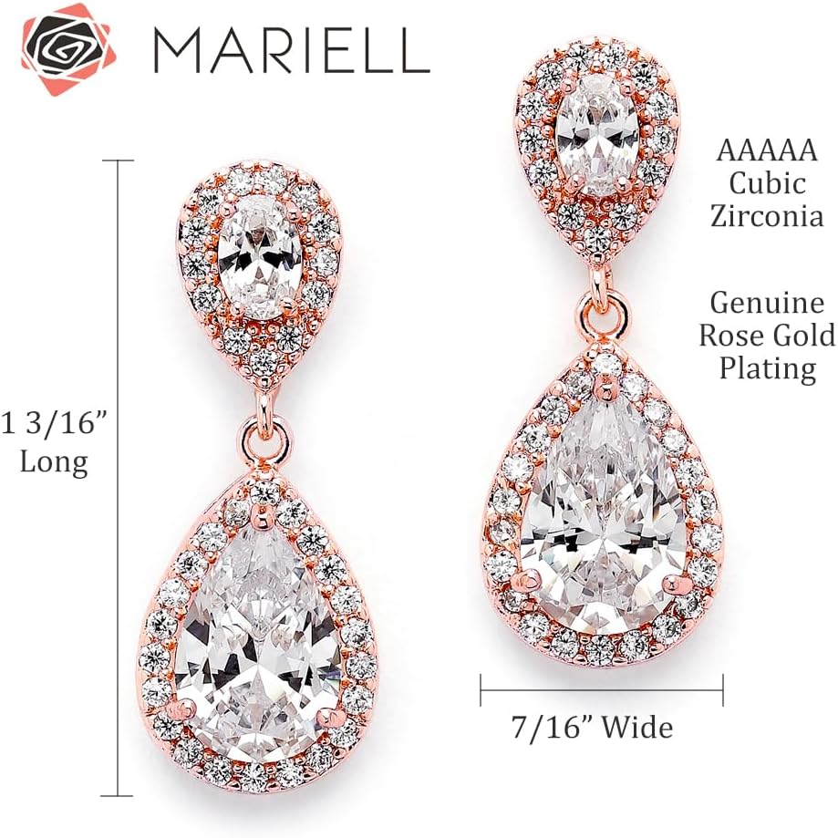 Mariell Cubic Zirconia Crystal Teardrop Dangle Bridal and Wedding Earrings, CZ Jewelry for Brides, Bridesmaids, Homecoming, Prom and Dressy Everyday Wear