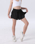 KEREDA Pige Flydende Shorts, Sommerfugl Shorts til Teen Piger med Spandex Foring 2-i-1 til Løb, Fitness, Atletik, Træning 1 Pakke 9-10 År (Sort)