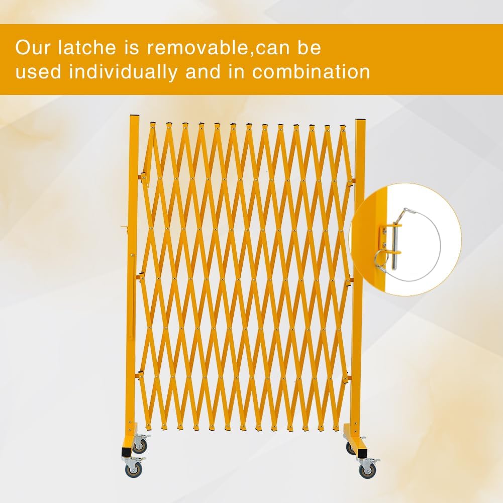 GYMTIME Expandable Barricade, Metal Safety Barrier with Casters, Mobile Folding Security Gate, 11 FT, Adjustable Traffic Temporary Fence for Warehouse Shopping Mall