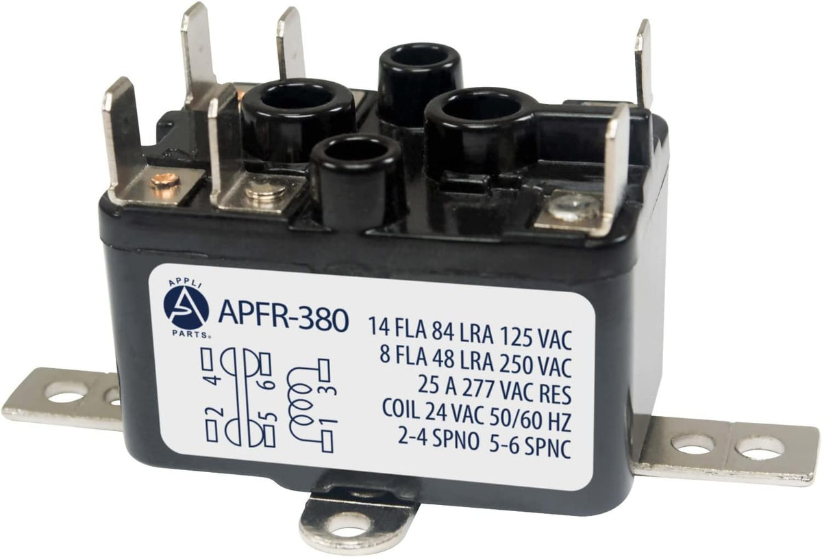 Appli Parts APFR-380 90-380, 24 VAC Coil, Heavy Duty Switching Fan Relay, SP Normally Open, SP Normally Closed, AC and heating Furnace blower relay Universal fit multi position bracket
