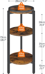 HOOBRO Small Round Side Table, 3-Tier Tall Coffee Drink Table for Sofa Couch, 28.7" H Round Nightstand, Circle Wooden Accent Pedestal Table for Living Room, Bedroom, Rustic Brown and Black BF182BZ01