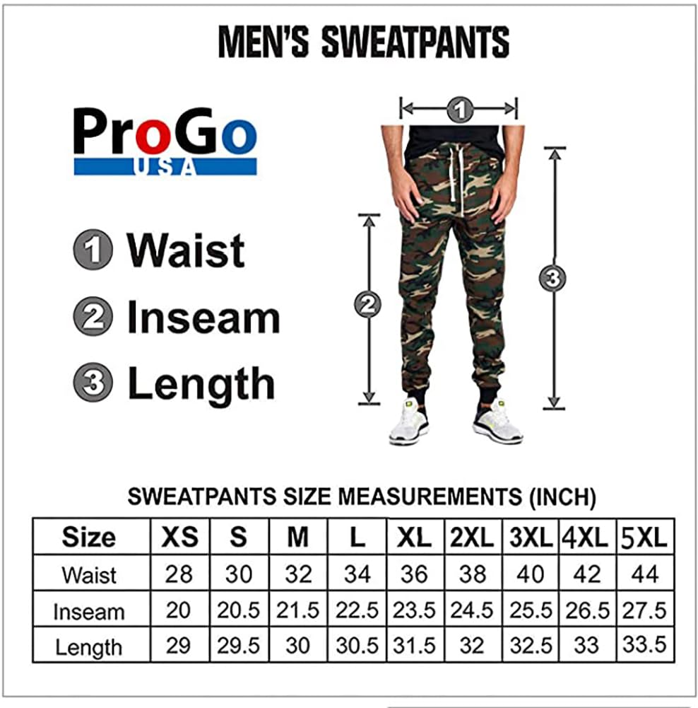 PROGO USA Men's Joggers Sweatpants Basic Fleece Marled Jogger Pant Elastic Waist (Medium, Forest Camouflage) - Grand Goldman