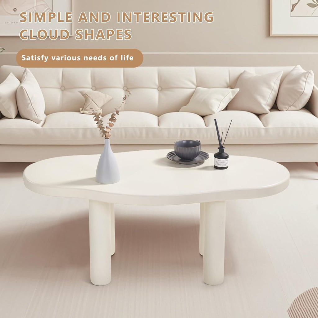 Cloud Coffee Table - Irregular Shape With 4 Legs - Modern End Table for Living Room, Apartment, Bedroom - Easy Assembly - White