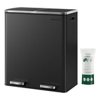 SONGMICS Trash Can, 2 x 8 Gallon (2 x 30 L) Garbage Can for Kitchen, with 15 Trash Bags, 2 Compartments, Plastic Inner Buckets and Hinged Lids, Airtight, Silver and Black ULTB60NL