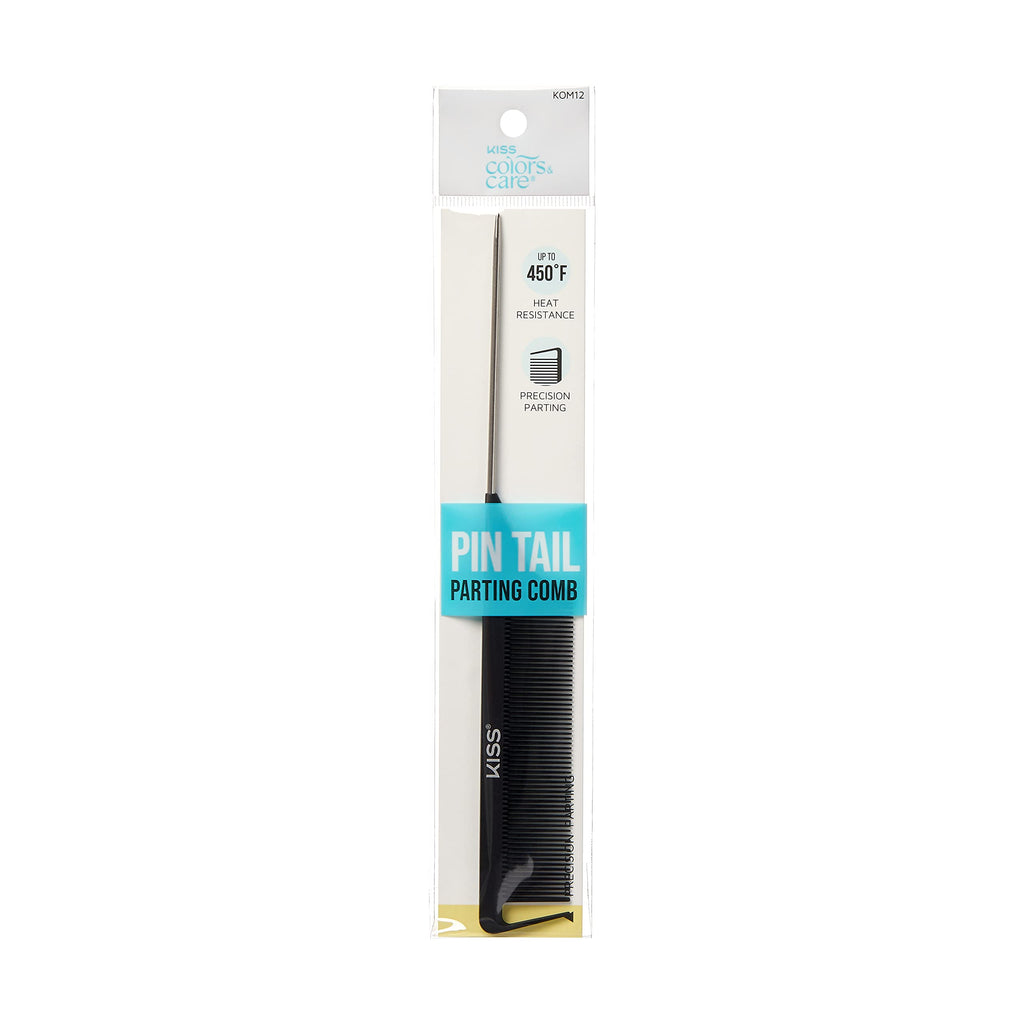 KISS Colors & Care Professional Pin Tail Parting Comb for Sectioning, Teasing, Detangling, Grooming, General Styling - Anti Static & Heat Resistant For All Hair Types Black
