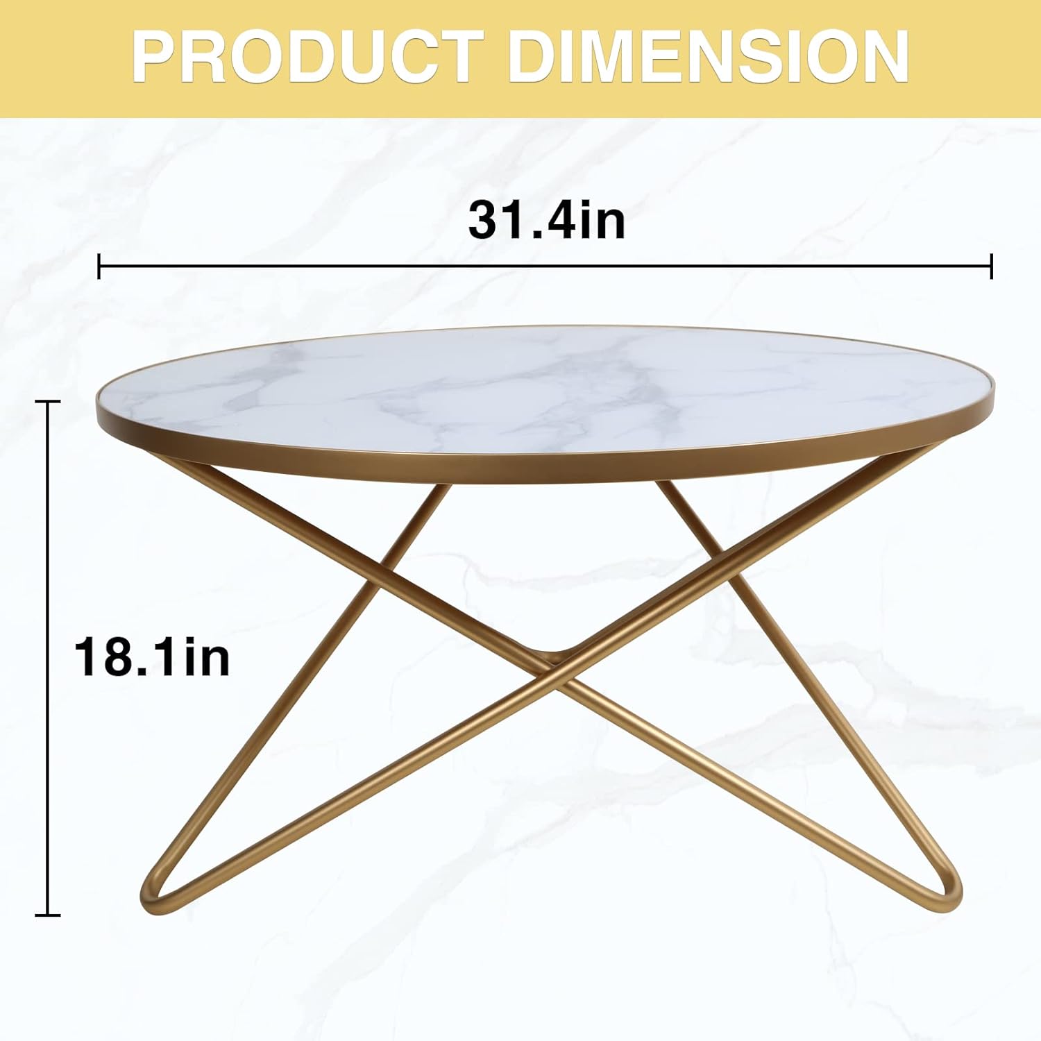 HLR Round Coffee Table with White Faux Marble Top