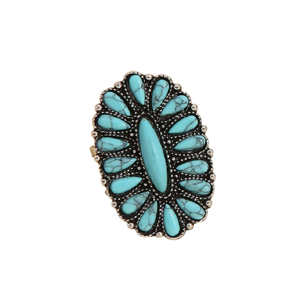 Bohemian Turquoise Oval Flower Rings Vintage Geometric Ethnic Natural Stone Adjustable Silver Joint Knuckle Rings Western Cowgirl Statement Jewelry