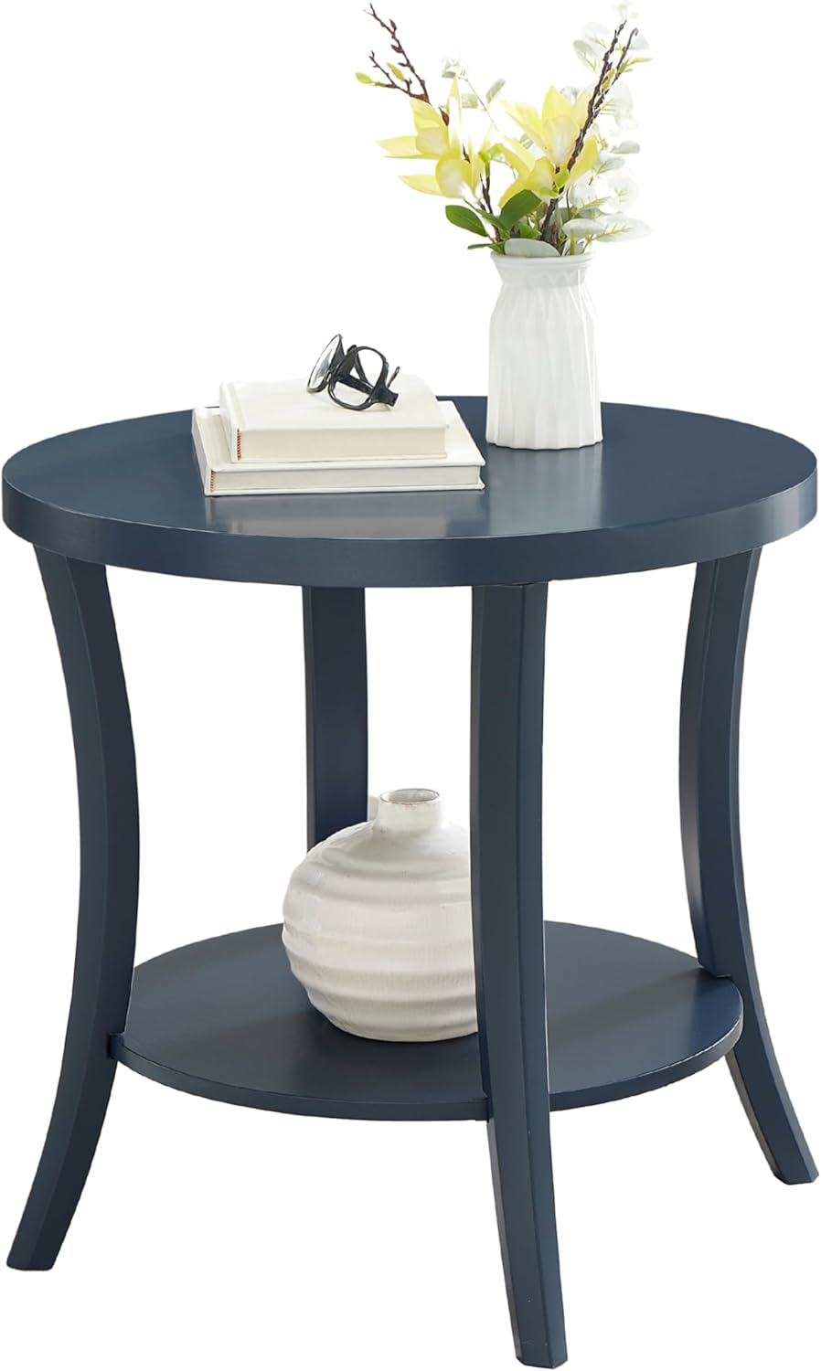 Roundhill Furniture Perth Contemporary Round End Table with Shelf
