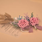 Weslymoo Dusty Pink Rose Wrist Corsage and Boutonniere Set Artificial Prom Flower Corsage Wristlet Band Bracelet and Boutonniere for Men Wedding Accessories Prom Stuff Decorations