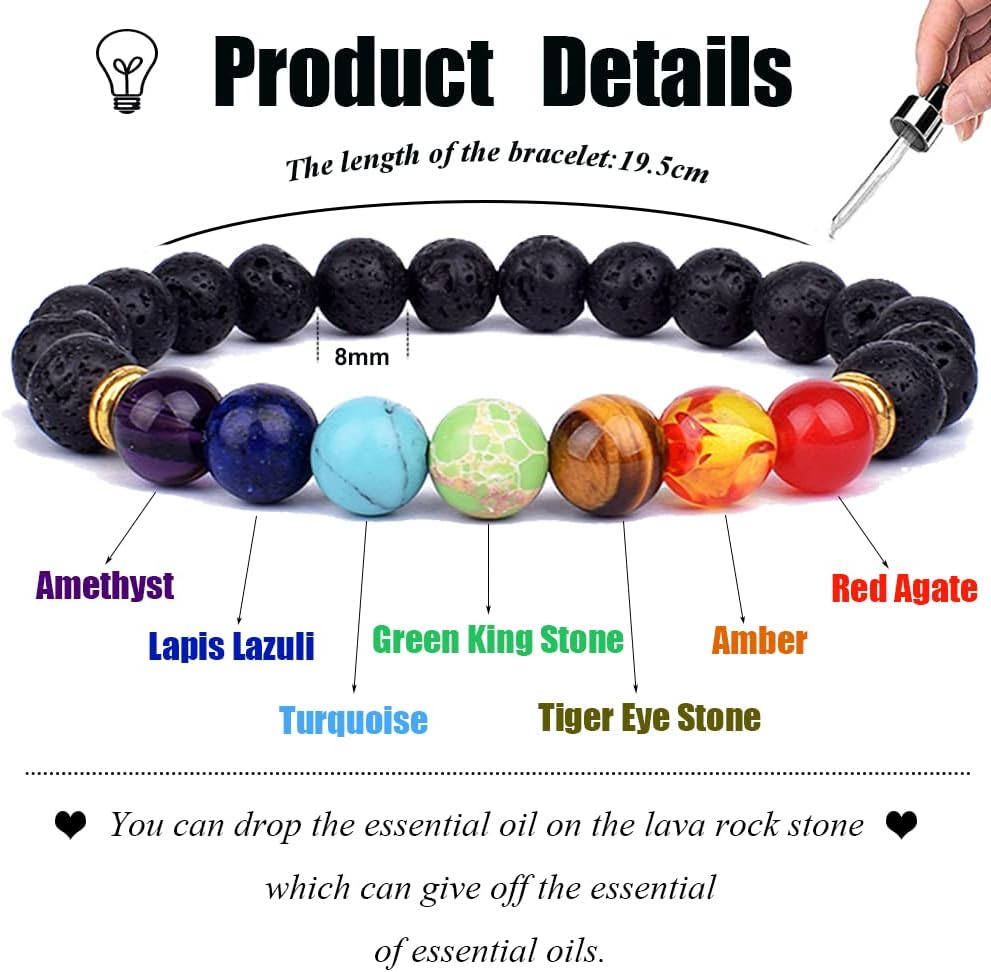14 Pcs Lava Rock 7 Chakra Energy Oil Diffuser Bracelet Set for Women Men Unisex Elastic 8mm Stone Yoga Beaded Bracelets Jewelry With Lucky Healing