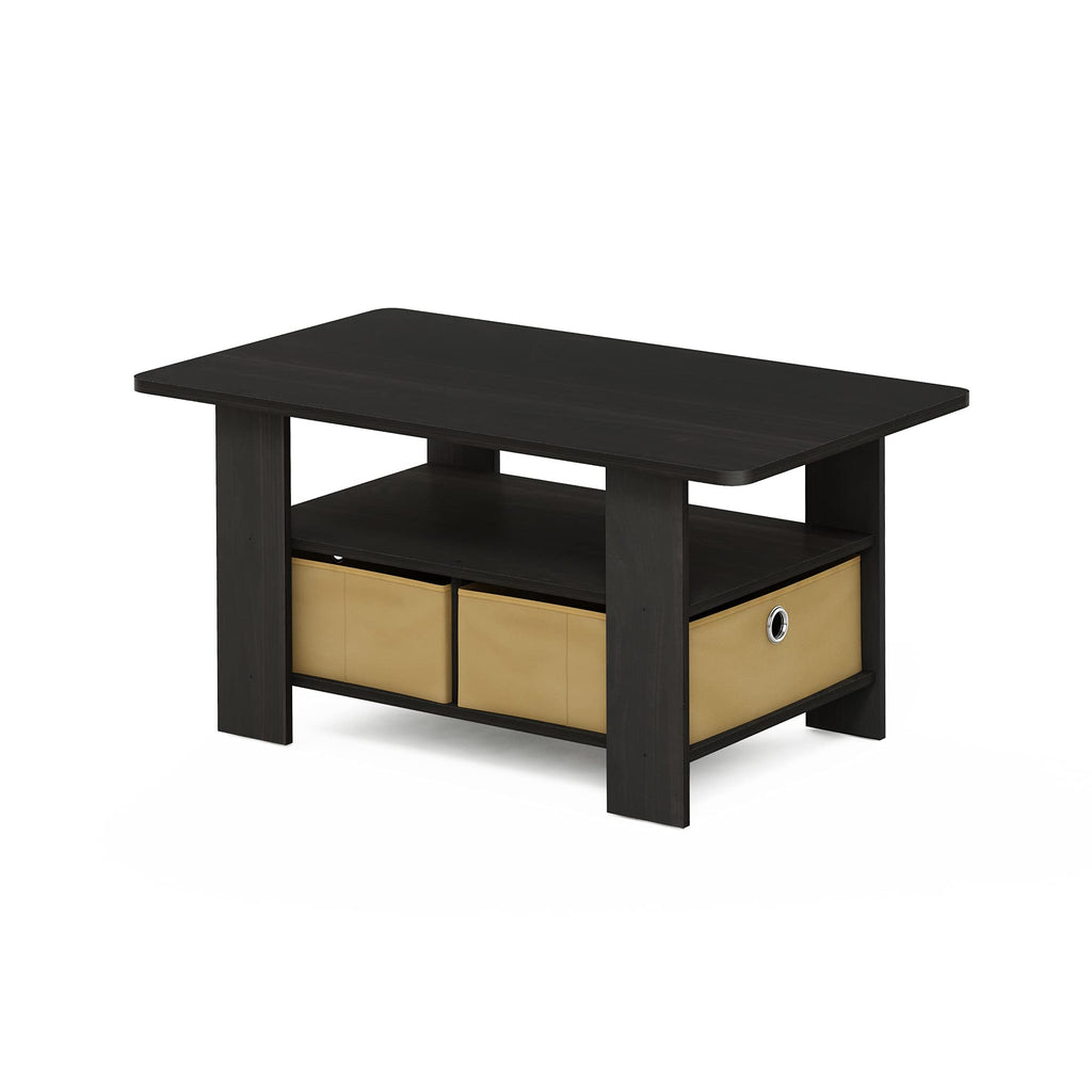 Furinno Andrey Coffee Table with Bin Drawer, Americano/Medium Brown, Small Non-Lift Top