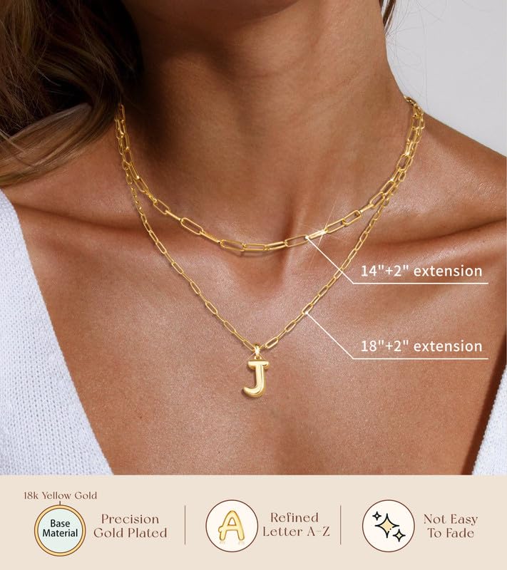 adoyi Goldkette für Frauen, geschichtete Blasenbuchstaben-Initialanhänger für Frauen, trendiger Schmuck, 14k 18K vergoldete Kette, klobige Namens-S-Halskette, gestapeltes Charm-Anhänger-Set, Schmuckgeschenke zum Muttertag