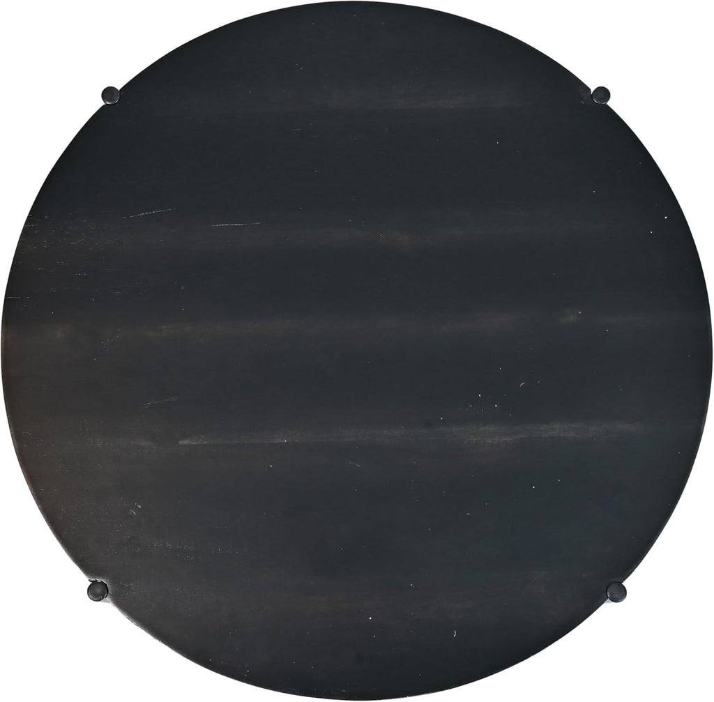 happimess SAT2000B Carly 24.21" Modern Coastal Round Acacia Wood/Water Hyacinth Coffee Table with Storage Basket, Table for Living Room and Bedroom, Black