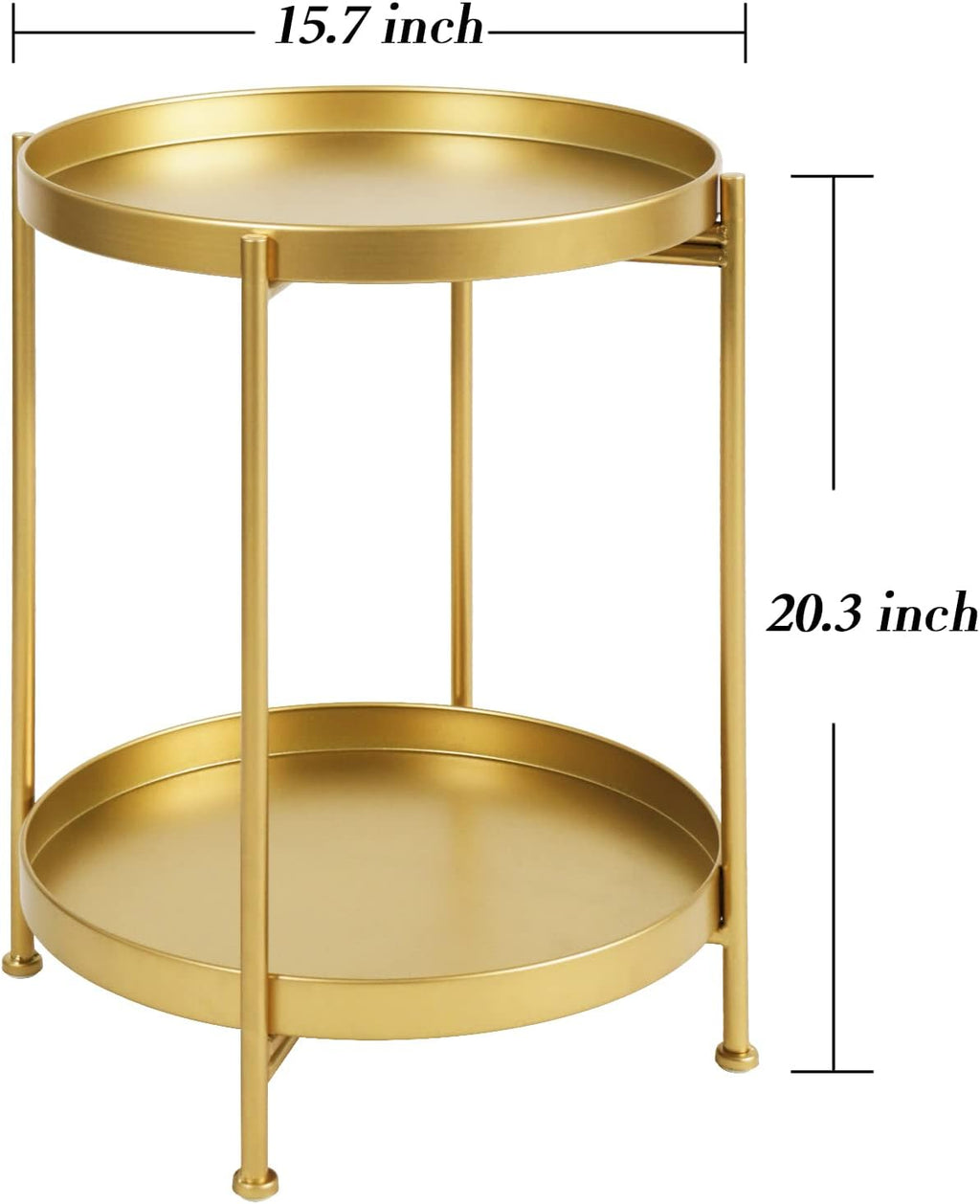 Tiita 2 Pack Round End Table Mental Side Table Nightstand/Small Wood Tables Accent Coffee Table with Wooden Tray for Living Room Bedroom Office Small Space