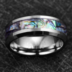 Vakki 8mm Tungsten Wedding Ring for Women Natural Abalone Shell/Mother of Pearl/Lapis Lazuli Inlay Promise Ring Beveled Edge Comfort Fit Size 6-14