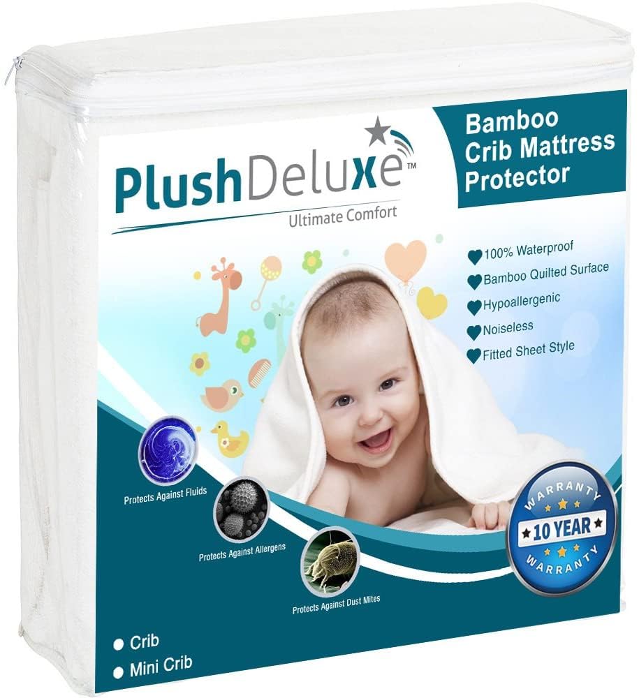 PlushDeluxe Premium Bamboo Mattress Protector – King Size, Waterproof, & Ultra Soft Breathable Noiseless Washable Bed Mattress Cover for Comfort & Protection - White