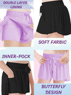 MODERN ASIR 3 Pack Girls Flowy Shorts with Spandex Liner 2-in-1 Youth Butterfly Skirts for Fitness, Running, Sports(Green 7-8years) - Grand Goldman