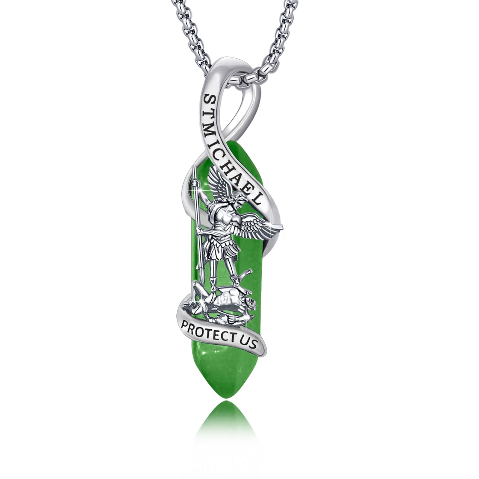 St Michael Necklace 925 Sterling Silver Archangel Michael Pendant Healing Crystal Point Saint Michael Necklace Amulet Protection Catholic Jewelry for Men Women