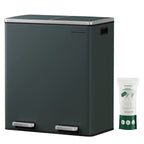 SONGMICS Trash Can, 2 x 8 Gallon (2 x 30 L) Garbage Can for Kitchen, with 15 Trash Bags, 2 Compartments, Plastic Inner Buckets and Hinged Lids, Airtight, Silver and Black ULTB60NL