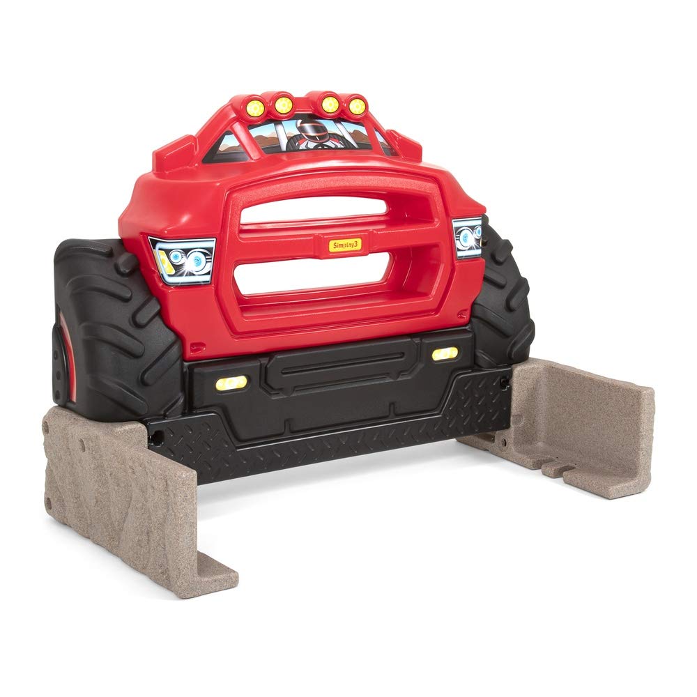 Tête de lit Simplay3 Monster Truck, tête de lit en plastique pour lit simple en forme de voiture pour enfants, tout-petits et garçons avec rangement pour voiture jouet - Rouge, Fabriqué aux USA
