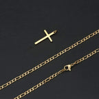 14K Gold Filled Cross Necklace for Men Figaro Chain Stainless Steel Plain Polished Cross Pendant Necklace Simple Faith Jewelry Gift for Women