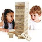 Jogo Juegoal 54 Peças Torre Gigante de Blocos de Queda Jogo Gigante de Empilhamento de Madeira com 1 Dado Conjunto Bolsa de Lona para Adultos, Crianças, Família