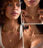 adoyi Goldkette für Frauen, geschichtete Blasenbuchstaben-Initialanhänger für Frauen, trendiger Schmuck, 14k 18K vergoldete Kette, klobige Namens-S-Halskette, gestapeltes Charm-Anhänger-Set, Schmuckgeschenke zum Muttertag