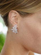 Mariell Rose Gold Clip-On Cubic Zirconia Crystal Bridal Earrings, Marquis Shape CZ Curved Clusters, Non-Pierced Earrings for Wedding, Bridesmaids, Homecoming, Mother of the Bride