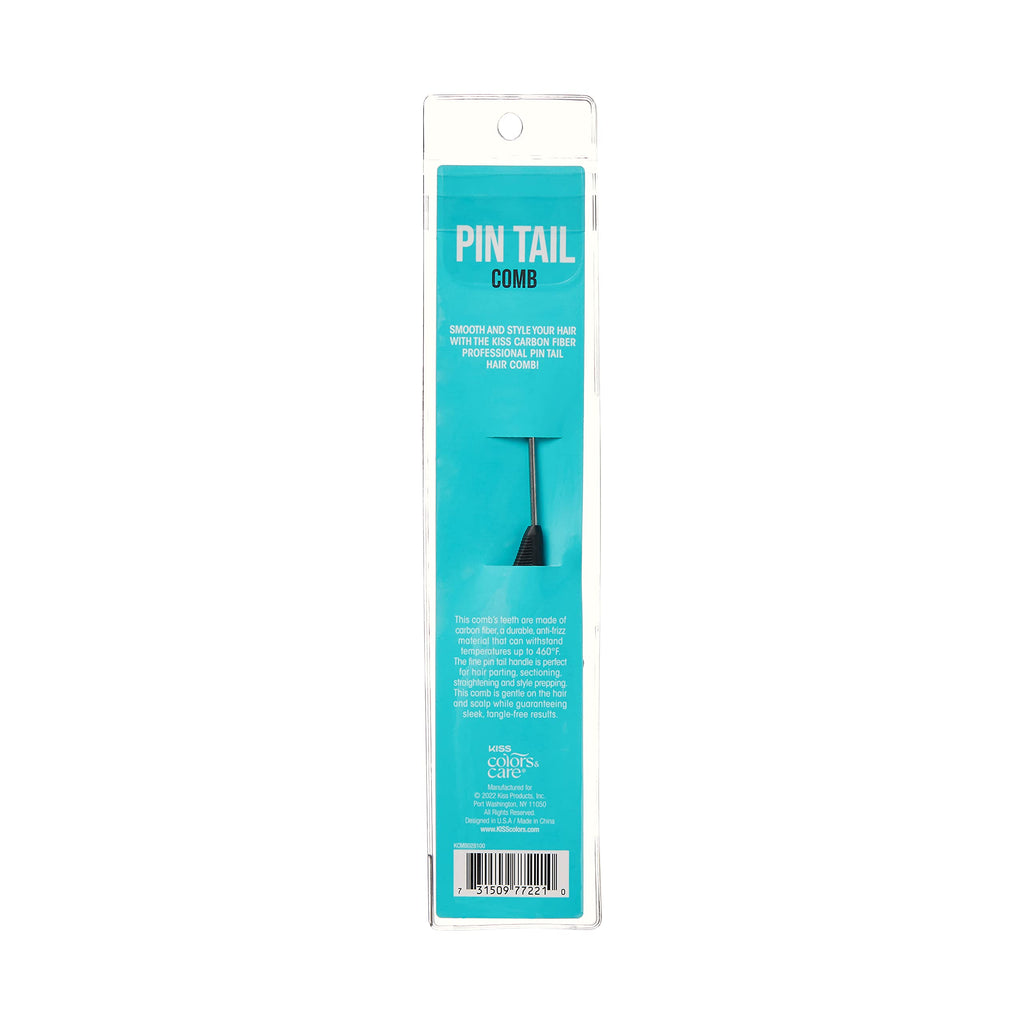 KISS Colors & Care Professional Pin Tail Parting Comb for Sectioning, Teasing, Detangling, Grooming, General Styling - Anti Static & Heat Resistant For All Hair Types Black