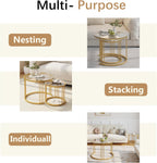 Garden 4 you Nesting Coffee Table, 23.6" Round Coffee Table Set of 2, Glass Nesting Table with Metal Frame, Ceter Tables for Living Room Bedroom Balcony, Gold