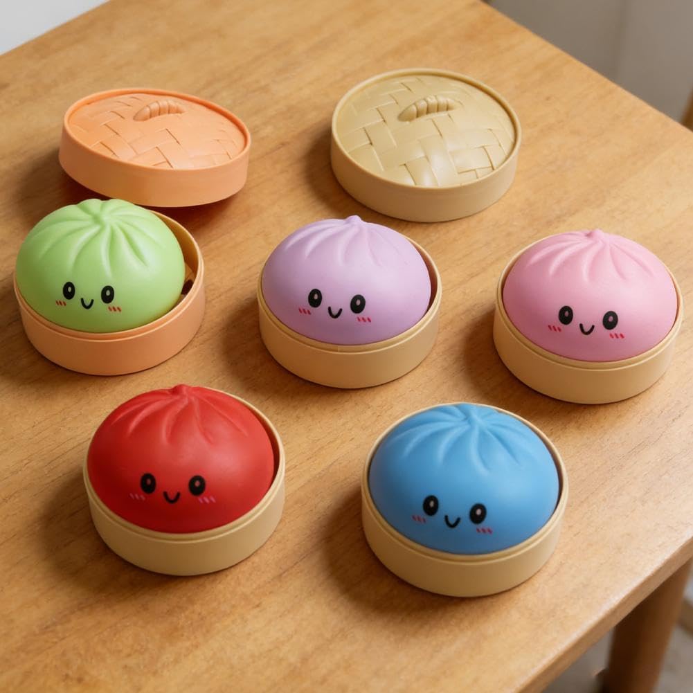 Dumpling Squishies Toy, Giant Glitter Dumpling, Colorful Dumplings Stress Balls Fidget Sensory Toy,Squeeze Dough Ball Stress Relief Hand Toys with Food Steamer Stretchy Desk Toys (Blue)