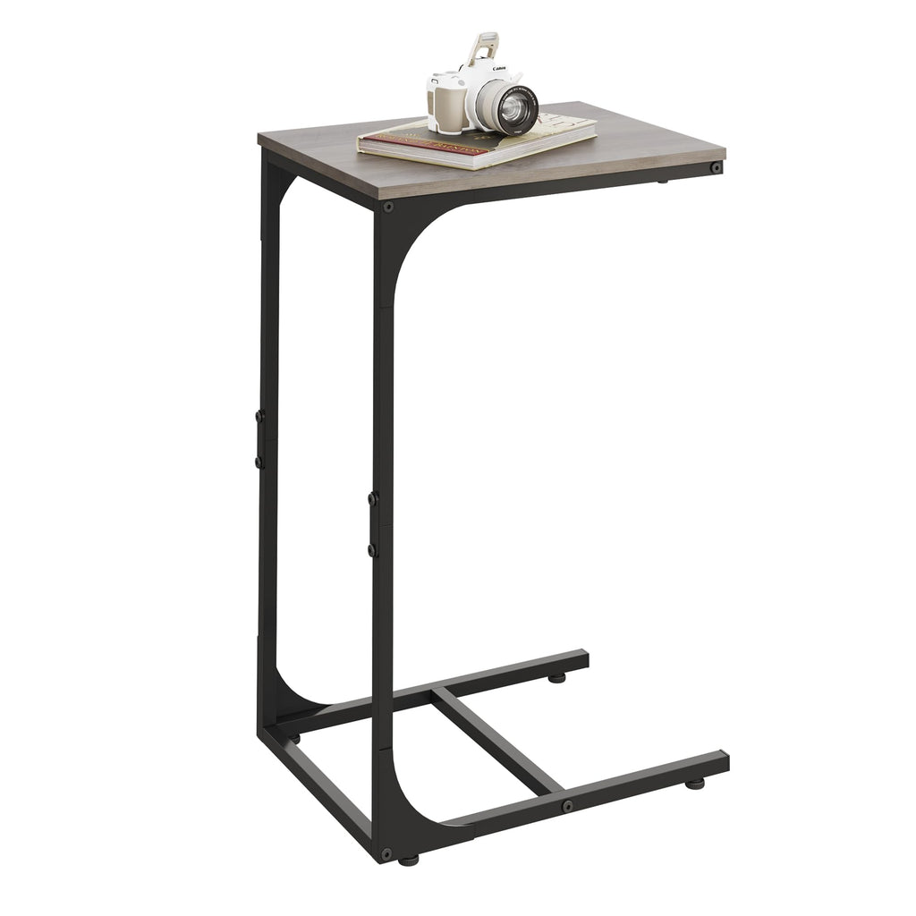WLIVE C Shaped End Table, Small Couch Side Tables with Metal Frame That Slide Under, Sofa Table TV Tray for Living Room, Bedroom, Rustic Brown