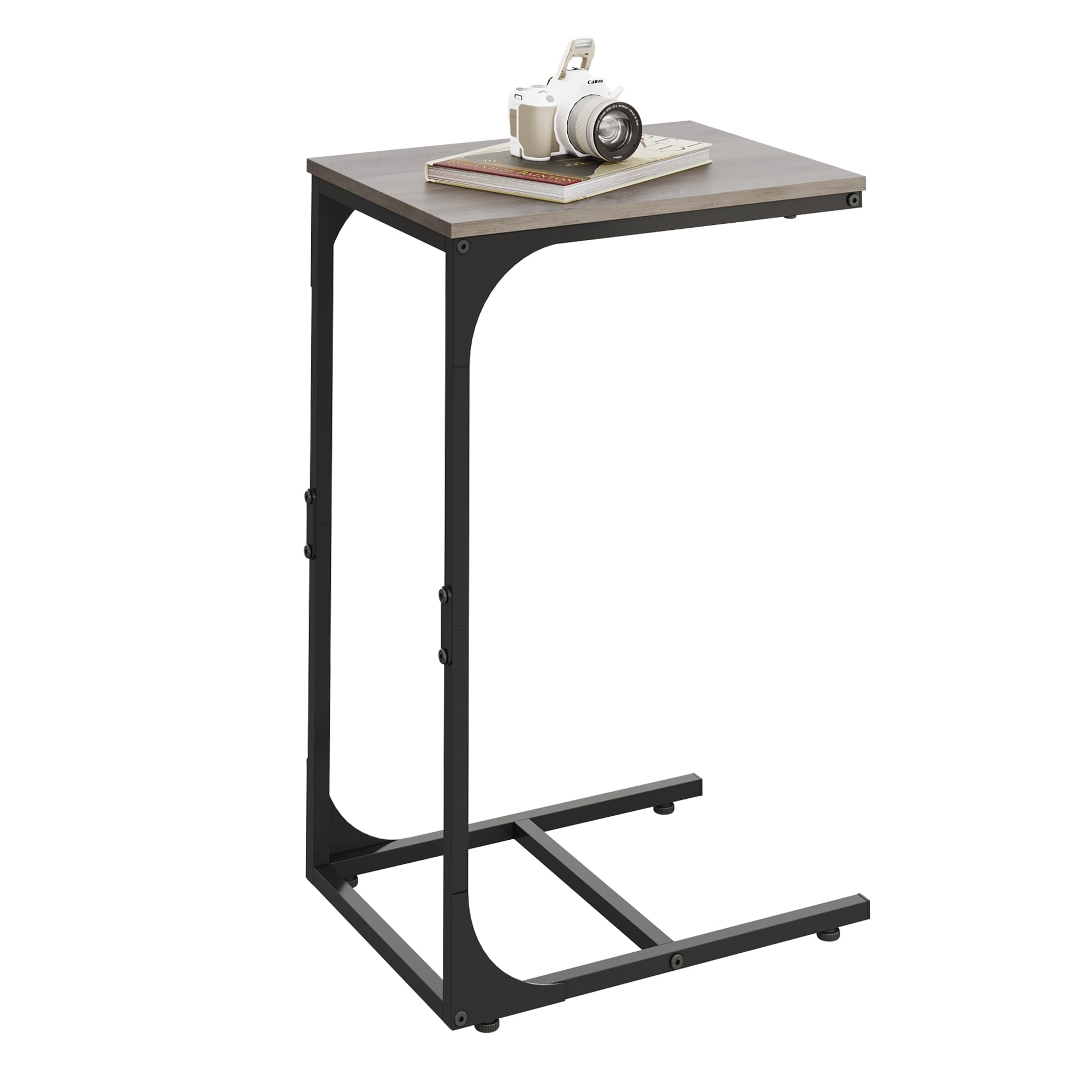 WLIVE C Shaped End Table, Small Couch Side Tables with Metal Frame That Slide Under, Sofa Table TV Tray for Living Room, Bedroom, Rustic Brown