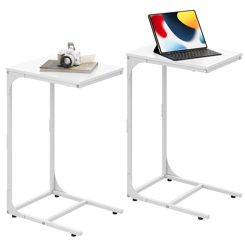 WLIVE C Shaped End Table, Small Couch Side Tables with Metal Frame That Slide Under, Sofa Table TV Tray for Living Room, Bedroom, Rustic Brown