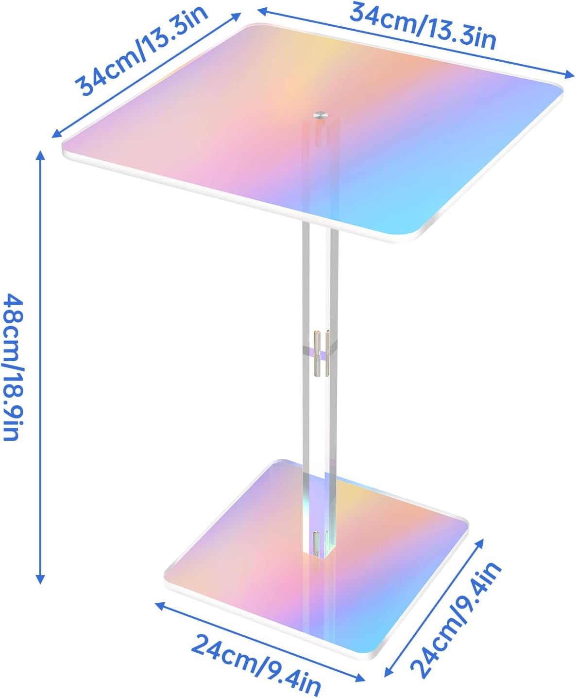 NiHome Square Iridescent Acrylic End Table for Small Spaces, Living Rooms, Bedrooms, Balconies, 0.3-Inch Thick Acrylic Coffee Table with Crystal Clear and Durable Design, 13.3"x13.3"x18.9" (1PC)