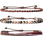 Handmade Natural Stone Beaded Healing Bracelet Gift for Men Adjustable Rope String Bracelet (Lava Rock, Adjustable)